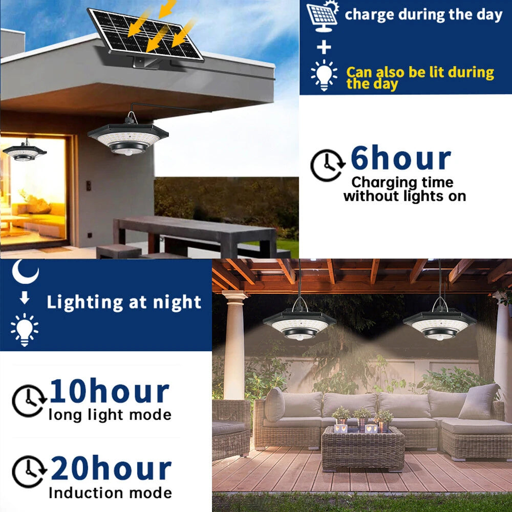 228LED Motion Sensor Solar Pendant Light Outdoor Waterproof with Remote Control 3 Modes Garden Light