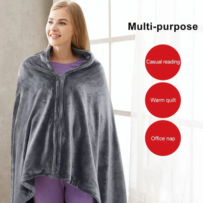 150 X 85cm USB Electric Heating Blanket Heated Shawl Blanket 3 Levels Adjustment Fast Heating Winter Electric Blanket Charging Heating Blanket Office Nap Plus Velvet Warm Heating Shawl