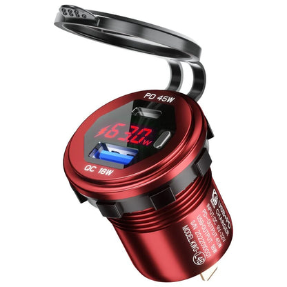 12-24V 63W Metal Car Charger Socket 45W PD + 18W QC3.0 with LED Voltage/Power Display ON/OFF Switch for SUV Motorcycle Truck Boat ATV