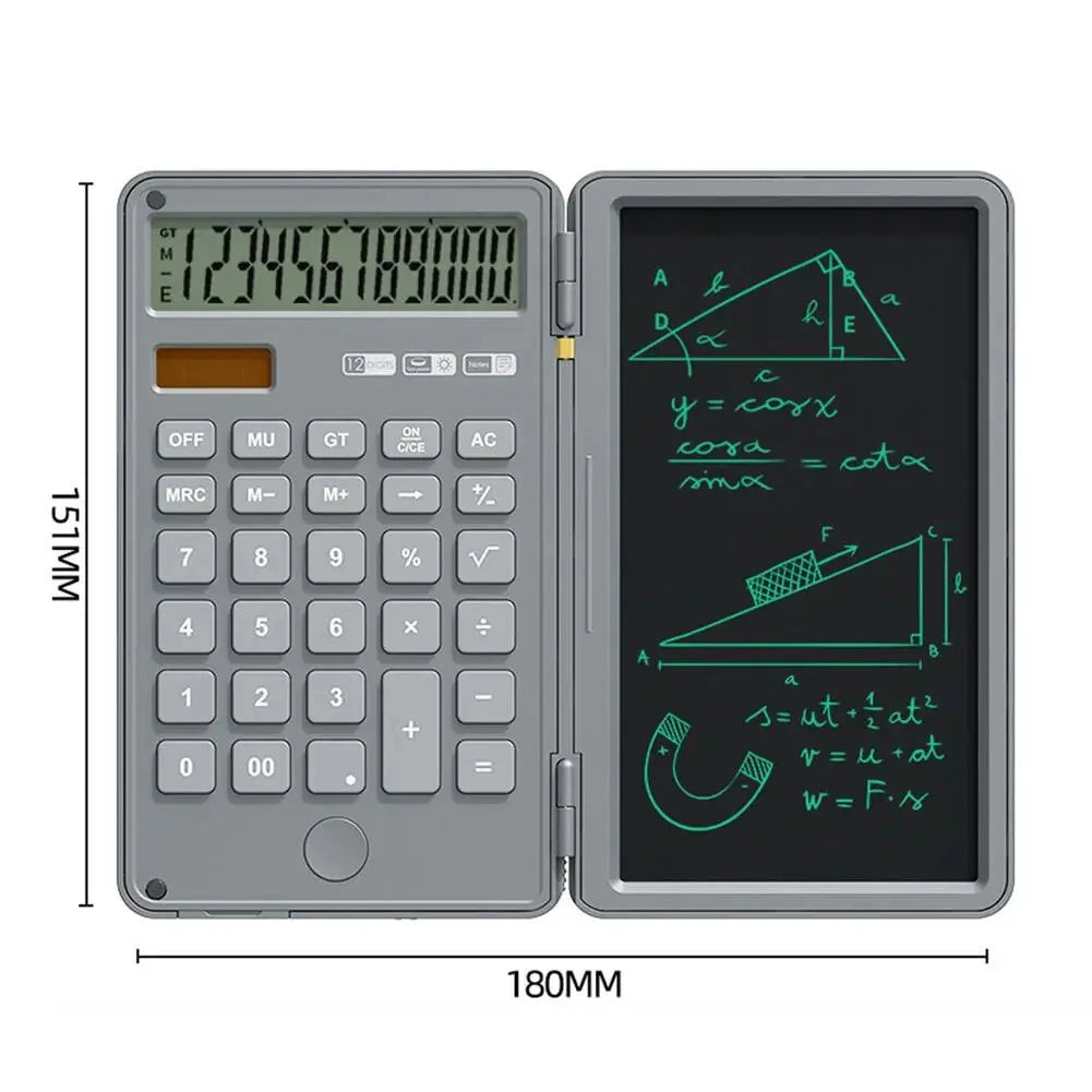 12 Digits Display Smart Calculator Handwriting Tablet Button Battery Solar Dual Power Supply Mini Scientific Calculator with Foldable Writing Tablet Financial Calculator Tablet Drawing Pad with Stylus Pen