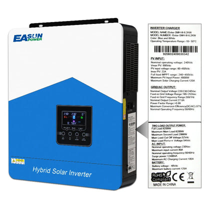 [EU Direct] EASUN POWER 6200W/4200W Solar Hybrid Inverter 220V 120A MPPT Solar Charger PV 450VDC Input Pure Sine Wave Support with WIFI-GPRS Remote Monitoring LCD For Lead-Acid, Lithium Battery and LifePo4, EASUNPOWER ISolar SMH III 4.2KW/6.2KW--WIFI