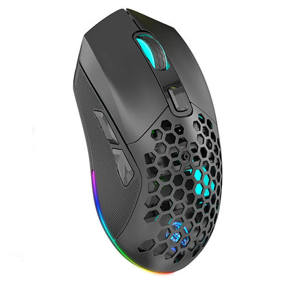 HXSJ T28 Dual Mode Wireless Mouse Hollow Design 800-4800DPI RGB Backlight 600mAh Rechargeable 2.4G/bluetooth Gamer Mice
