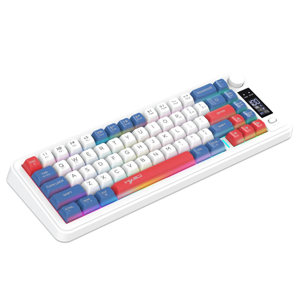 HXSJ L68 Three-Mode Wireless Gaming Keyboard with Display Screen and Multimedia Knob 68-keys RGB Light 2000mAh Battery Type-C Rechargeable 2.4G/BT1/BT2 Wireless Membrane Keyboards for PC Laptop Computer