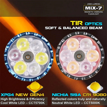 SKILHUNT ESKTE MiX-7 Gen 2 Multi-color High CRI 2000LM 18350 EDC LED Flashlight High Lumens Magnetic Charging Mini Torch Outdoor Bright Searlchlight