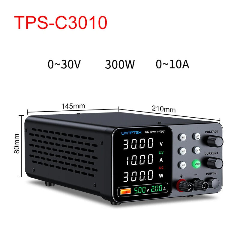 WANPTEK DC Power Supply TPS-C1203 0-120V 0-3A 360W 300W 150W Adjustable Regulated Power Supply USB Fast Charge Overcurrent Protection Digital Display