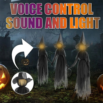 Elfeland 1/3pcs Faceless Voice-Activated Floating Witch Decor with 7-Color Glowing Head & Sound Effects Life-Size Scary Halloween Prop