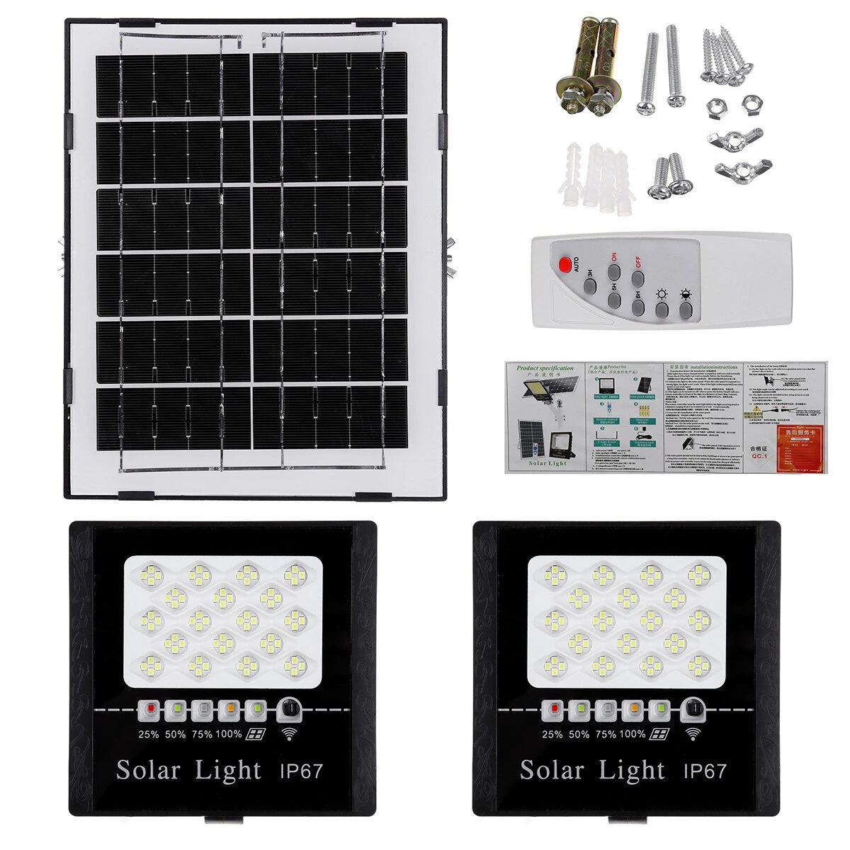 77LED~410LED Solar Floodlight With Remote Controller Outdoor Garden Security Light