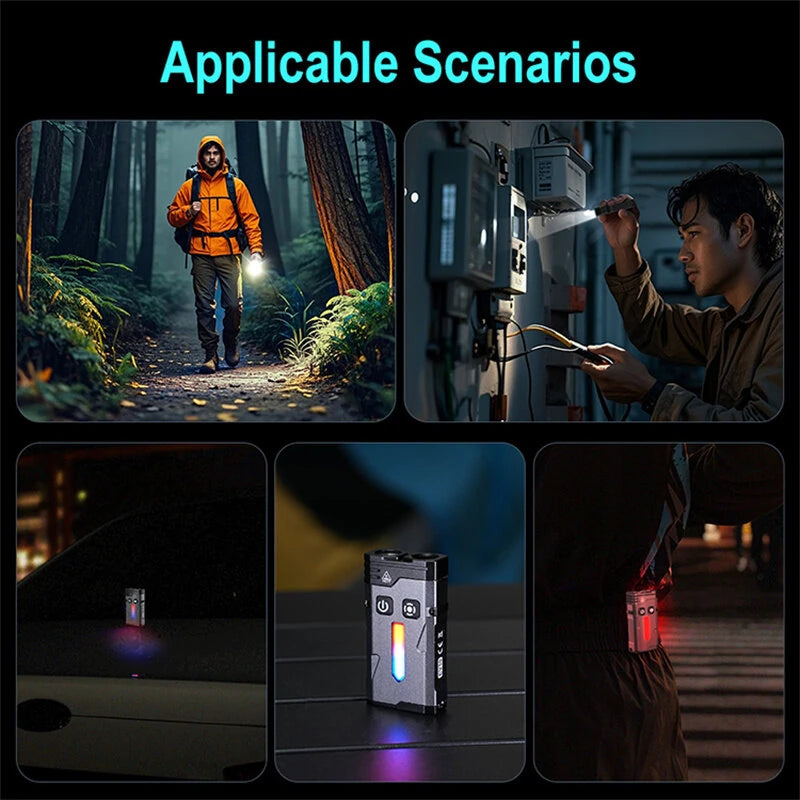 SEEKNITE EV10 1100LM EDC Keychain Flashlight Polypan-RGB Flash Color Clip-on Light Type-C Rechargeable Mini Portable Magnetic Flash Lights for Signaling Cycling Outdoor or Indoor Use