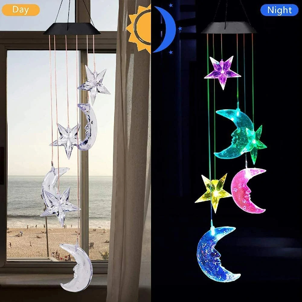 Star Moon Solar Wind Chimes Light  Color Changing Gift Portable Hanging Waterproof Mobile Romantic Wind Bell Outdoor Mom Gift Festival Home Patio Yard Garden Decoration