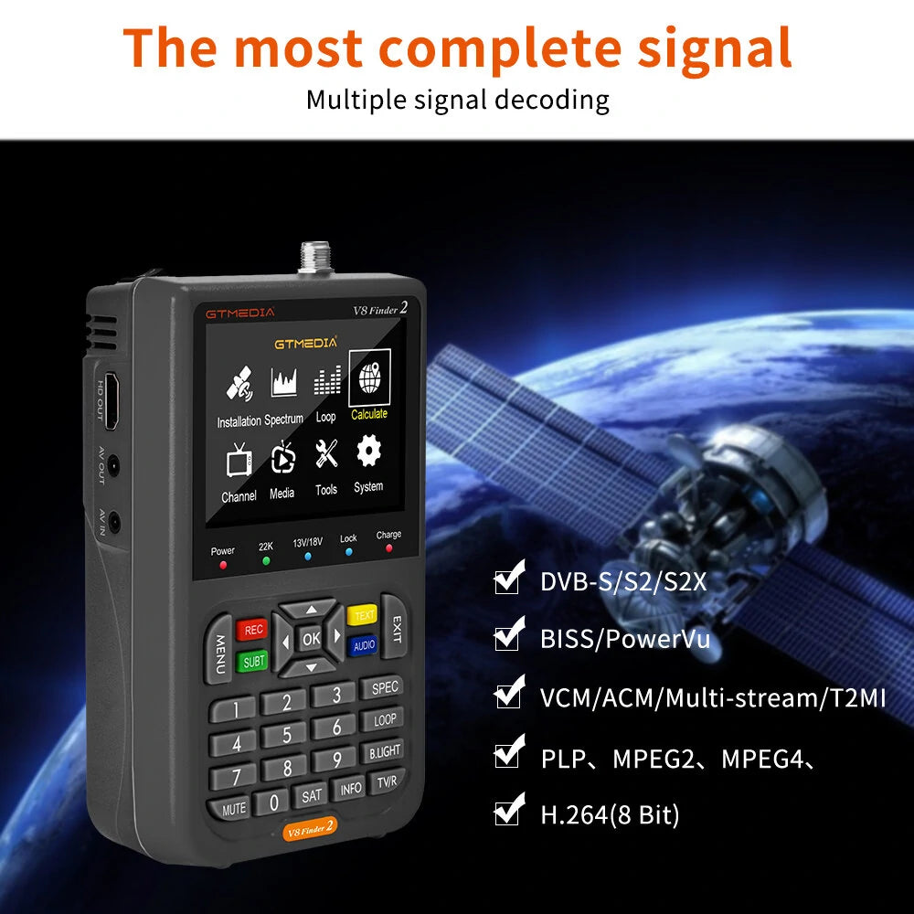 [EU Direct] GTMEDIA V8 Finder2 Celestial Planet Astronomical Finder Signal Meter Built-in 4000mAh Rechargeable Battery HD 1080P 3.5" LCD Compatible For DVB-S2X/S2/S MPEG-2/4 H.264 8 Bit Receiver