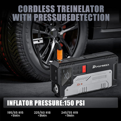 [EU Direct] POPDEER PD-JA1 20000mAh 5000A Professional Portable Car Jump Starter with Air Compressor suitable for gas engines up to 10.0L and 8.0L diesel engines