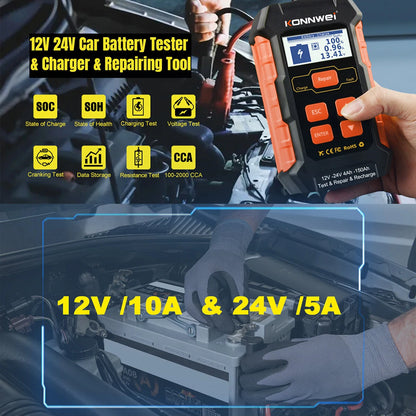 KONNWEI KW520 12V 24V Professional Car Battery Charger Repairer Diagnostic Tool Tester 3 In 1 EU Plug