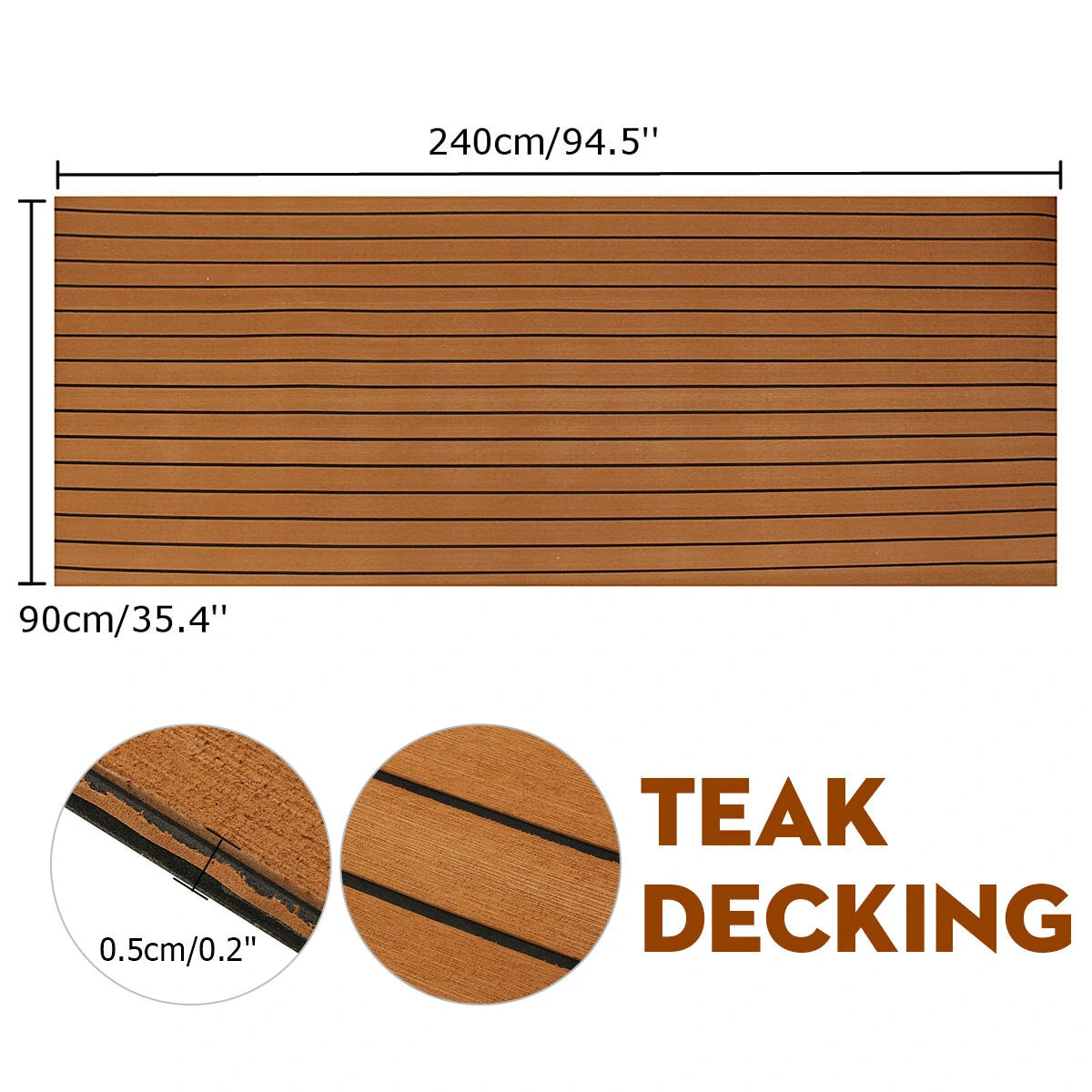 ELuto 240cm x 90cm x 5mm EVA Foam Teak Decking Sheet Boat Yacht Floor Mat Self-Adhesive Marine Flooring Faux Carpet Sticker Non-slip