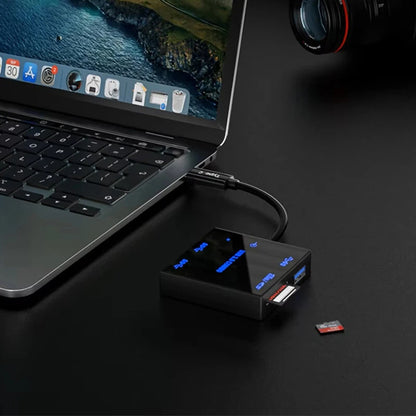 5-in-1 Type-C Docking Station with USB3.0*3 / TF&SD Card Reader Slot Multiports External Hubs Adapter with LED Backlight for PC Laptop Computer