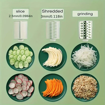 1 Set 3-in-1 Rotating Vegetable Cutter with Crank Handle Manual Garlic Shredder Multifunction Vegetable Slicer Kitchen Accessories Vegetable Grater Chopper Round Cutter