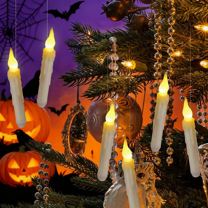 Elfeland 12pc Magical Wand Remote Control Candles Flameless Floating LED Fairy Lights with Invisible Wire for Halloween Christmas Party Decor