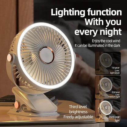Mini Clip Fan Cordless Electric Ceiling Fan with LED Light Electric Fan USB Rechargeable Student Portable Desktop Camping Small Fan Air Circulator Clip-on for Home Camping Desktop