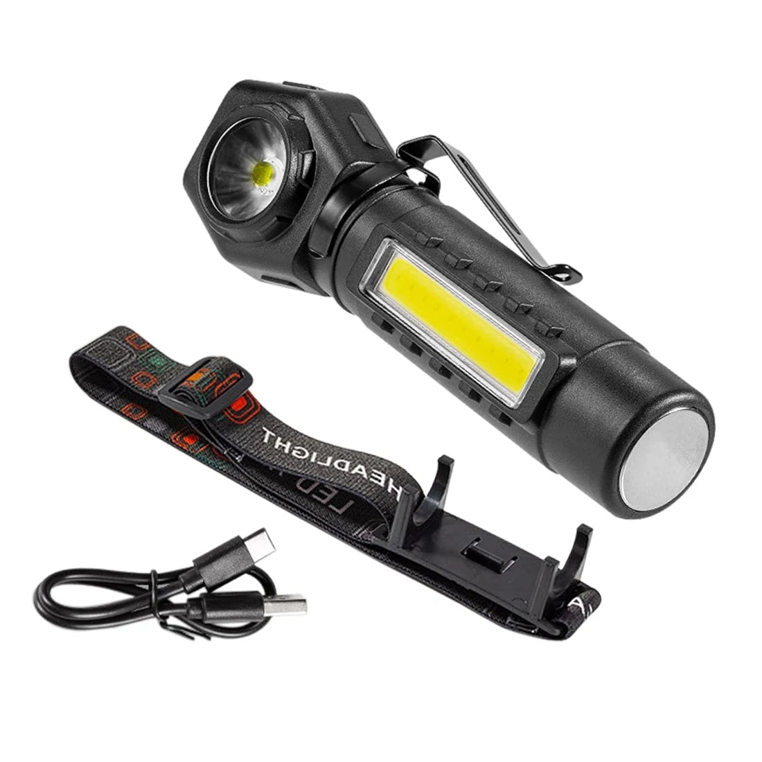 BIKIGHT LED COB Dual Light 2 in 1 Headlamp Flashlight,1800mAh Type-C Rechargeable Magnetic Work Lights 5 Modes Portable Working Flash Light