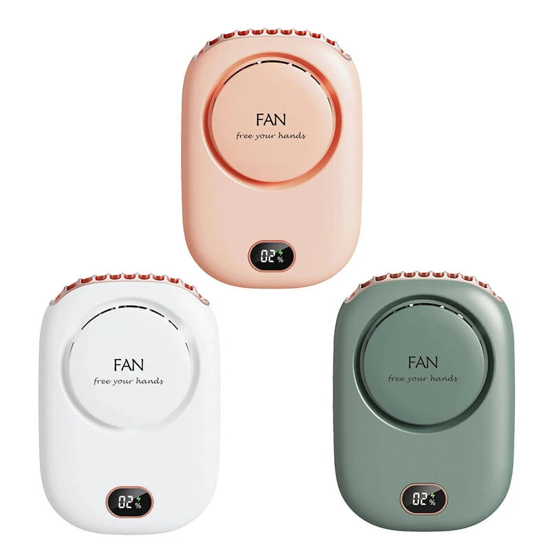 Mini Hanging Neck Fan Portable Sports Bladeless Fan USB Rechargeable Hanging Waist 3 Speed Adjustable Power Display Small Fan