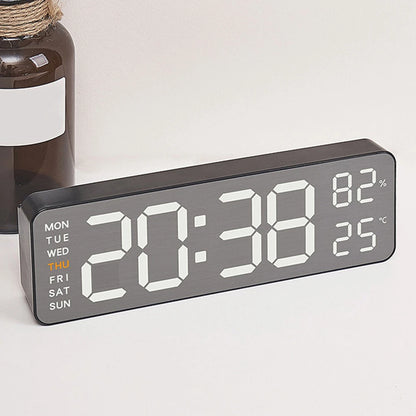 Electronic Wall Clock Temperature Humidity Display Metal Brushed Multifunctional Wall Clock Digital LED Electronic Alarm Clock