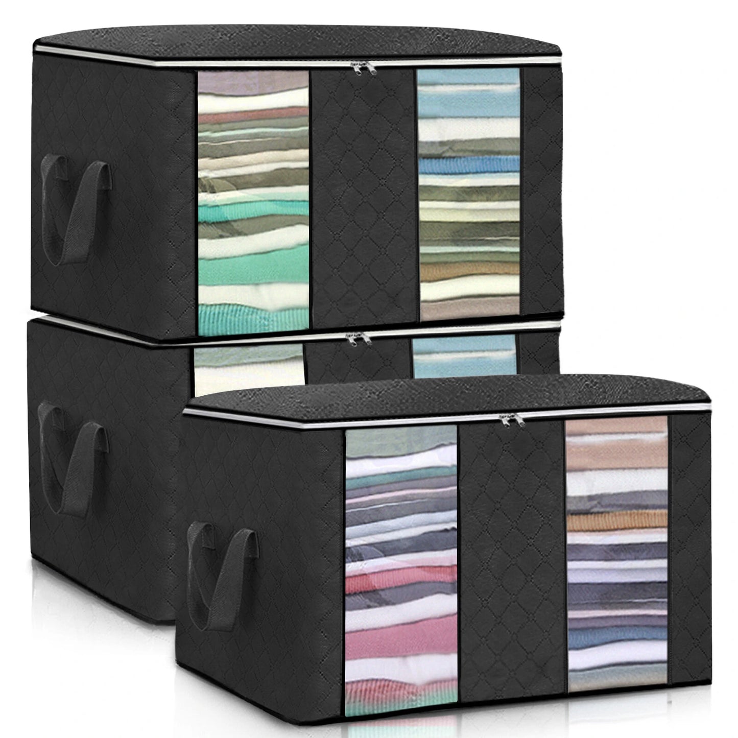 KING DO WAY 3PCS Clothes Storage Bag Non-woven Fabric Two-window Foldable Storage Bag