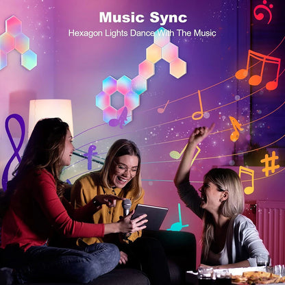 LIXINCORDA Smart RGBIC Hexagonal LED Light Panels Music Sync APP/Remote/Voice Control With Alexa Google