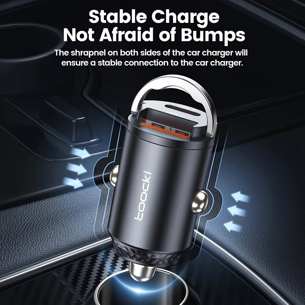 Toocki 33W Car Charger USB-A+USB-C Dual Output Supports PD/QC3.0 Mini Ring Design for iPhone15/iPhone14/iPhone13/iPhone12/ Pad Pro/Air/Mini series/GPS/Driving Recorder