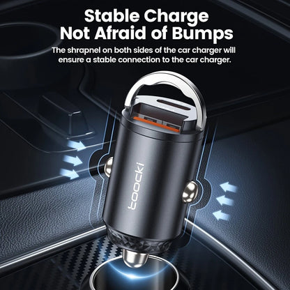 Toocki 33W Car Charger USB-A+USB-C Dual Output Supports PD/QC3.0 Mini Ring Design for iPhone15/iPhone14/iPhone13/iPhone12/ Pad Pro/Air/Mini series/GPS/Driving Recorder