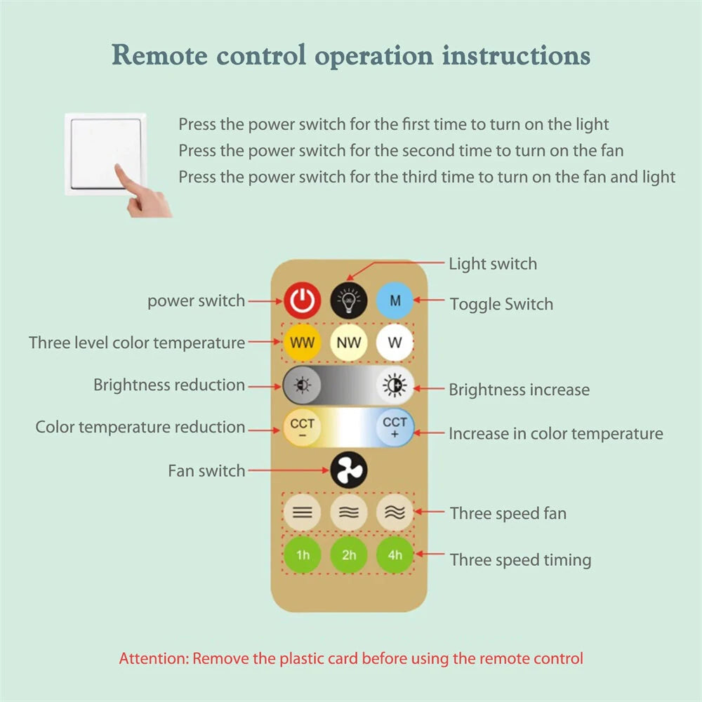 E27 Ceiling Fan Light Brightness & Color Temperature Dimmable 3-Speed Wind with Remote Control for Living Room Dining Room