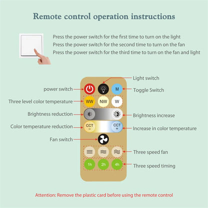 E27 Ceiling Fan Light Brightness & Color Temperature Dimmable 3-Speed Wind with Remote Control for Living Room Dining Room