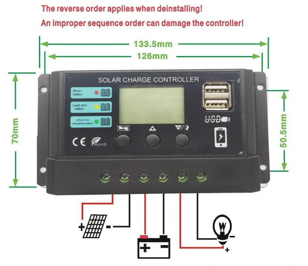 12V 24V 10A 20A 30A 40A 50A PWM Solar Charge Controller LCD Display
