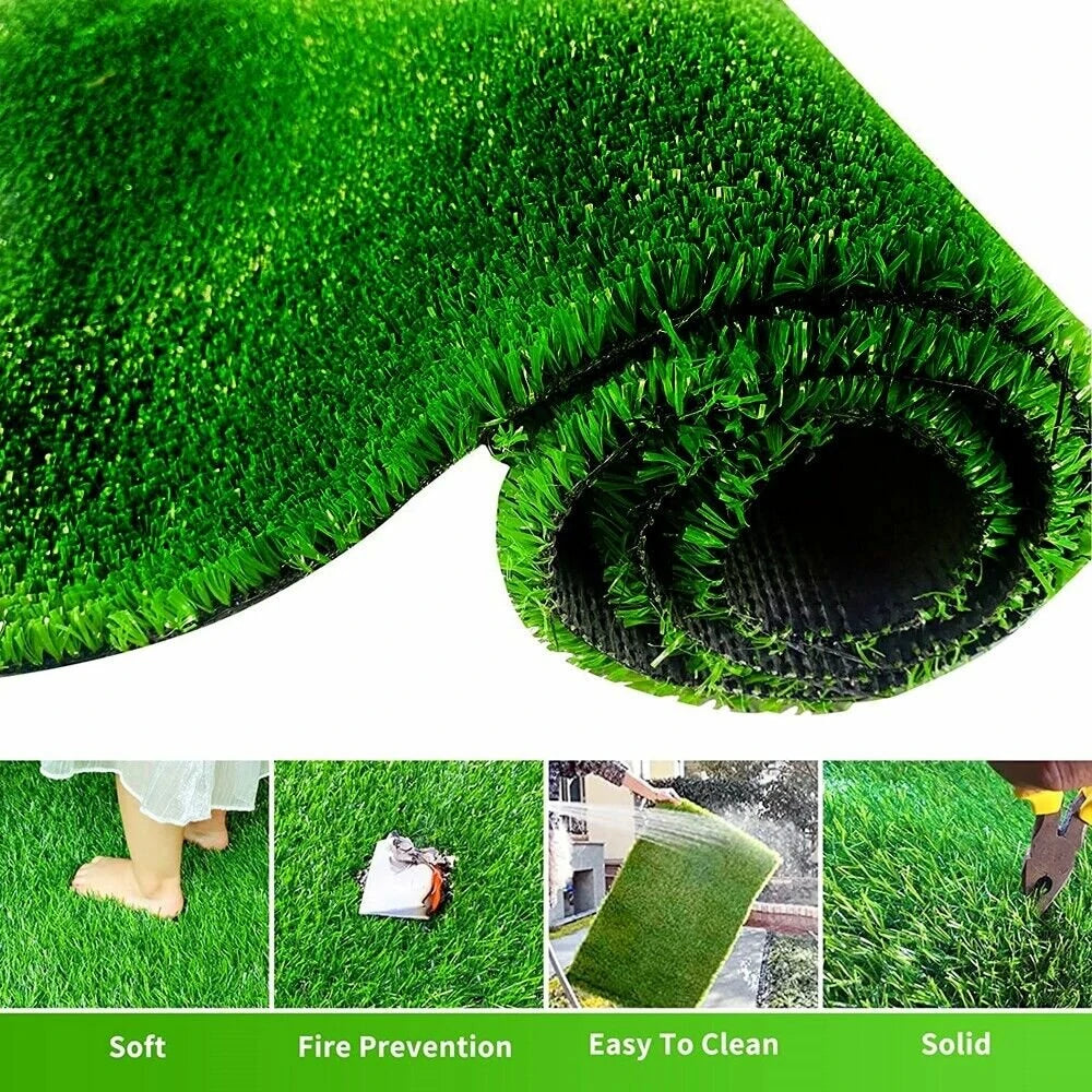 Premium Quality UV Resistant Artificial Grass Mat 15mm Thick Fire Retardant PP+PE Material Easy Clean Cut to Fit Indoor Outdoor Use Durable Lawn Decoration Green