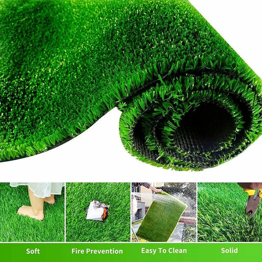Premium Quality UV Resistant Artificial Grass Mat 15mm Thick Fire Retardant PP+PE Material Easy Clean Cut to Fit Indoor Outdoor Use Durable Lawn Decoration Green