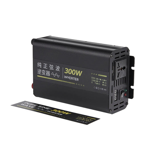 300W Pure Sine Wave Power Inverter 12V 24V to 220V AC Aluminum Alloy Case with Cooling Fan Remote Control High Efficiency 90% for Car RV Solar Overload Short Circuit Protection