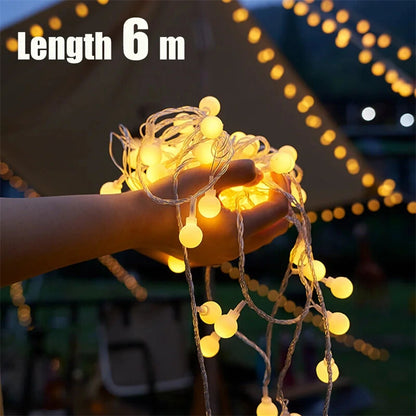 6m/10m Long String Lights Camping Lamp Outdoor Crystal Globe Lights Waterproof USB Powered Patio Light for Camping Tent