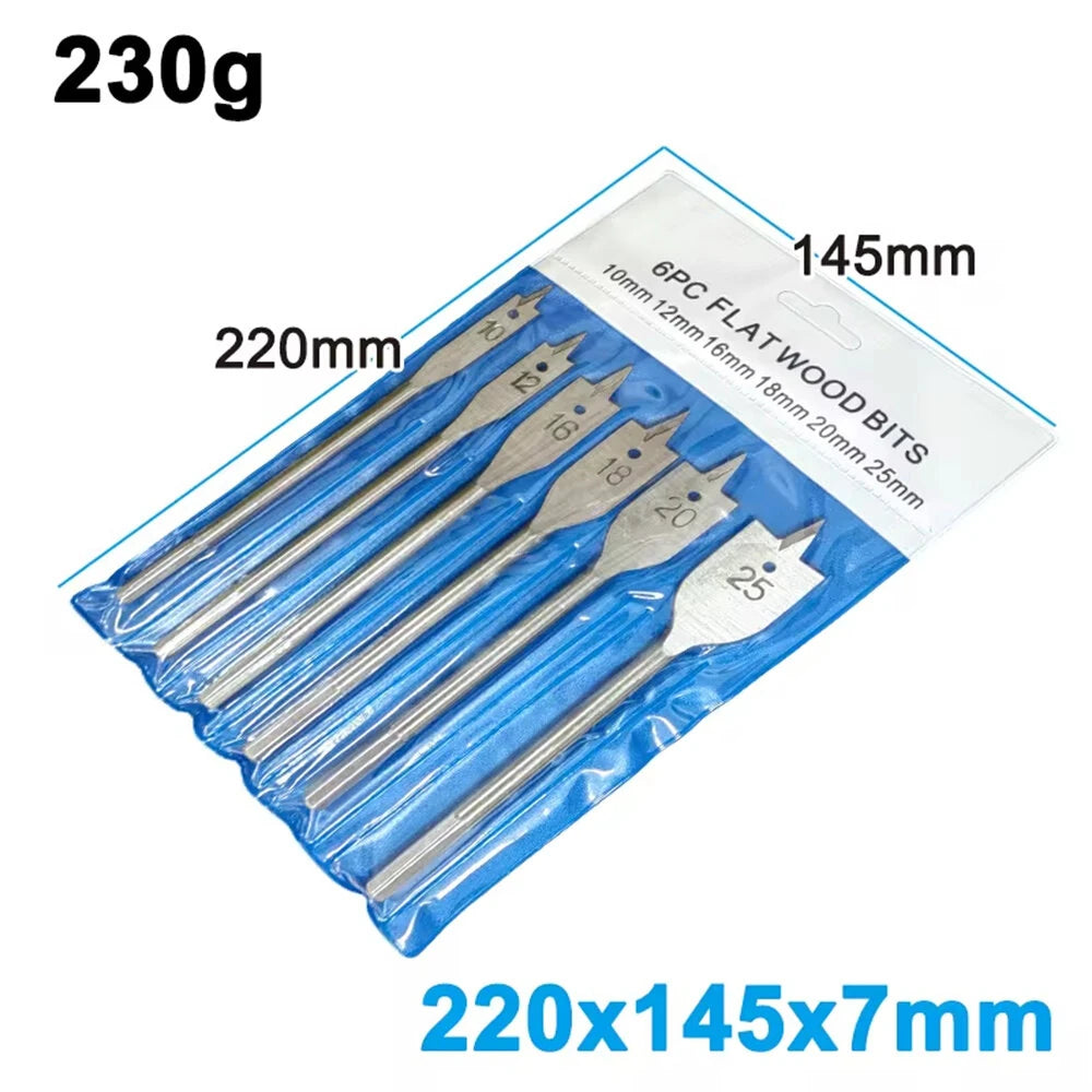 6PCS Three-Pointed Flat Drill Bit Set High Carbon Steel HRC50 Heat Treated Woodworking Tool for Table DC AC Drills