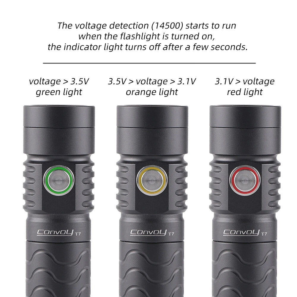 Convoy T7 TIR Lens Strong Floodlight Tactical Flashlight AA 14500 Battery 4Modes EDC Portable Mini LED Torch Type-C USB Rechargeable Tail Magnetic Attraction Maintenance Work Lamp Outdoor Camping Tent Light