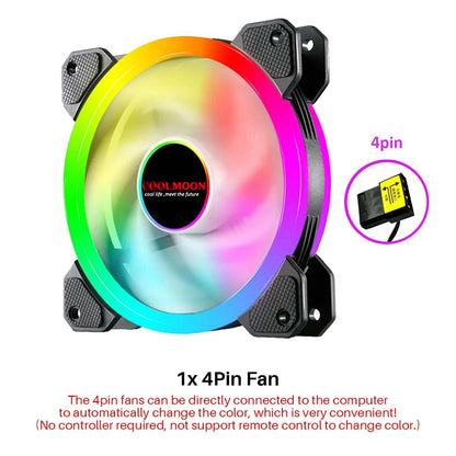 120mm Computer PC Cooler Cooling Fan RGB LED Multicolor-mode Quiet Chassis Fan With Controller
