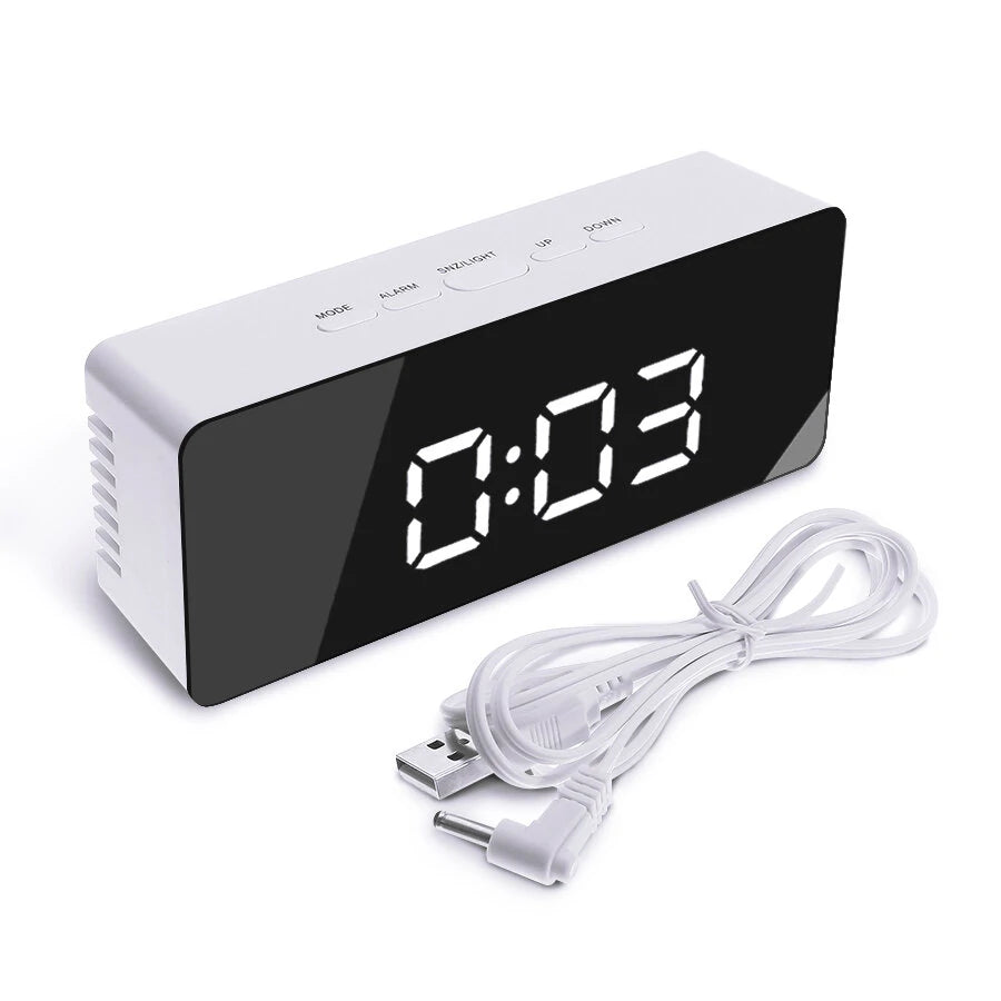 Digoo Wireless USB Mirror Alarm Clock LED Digital Therometer Temperature Night Mode Black DG-DM1