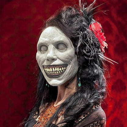 LED Creepy Halloween Cosplay Mask Smiling Demons Horror Masks White Eyed Demon Mask Halloween Party Cosplay Props