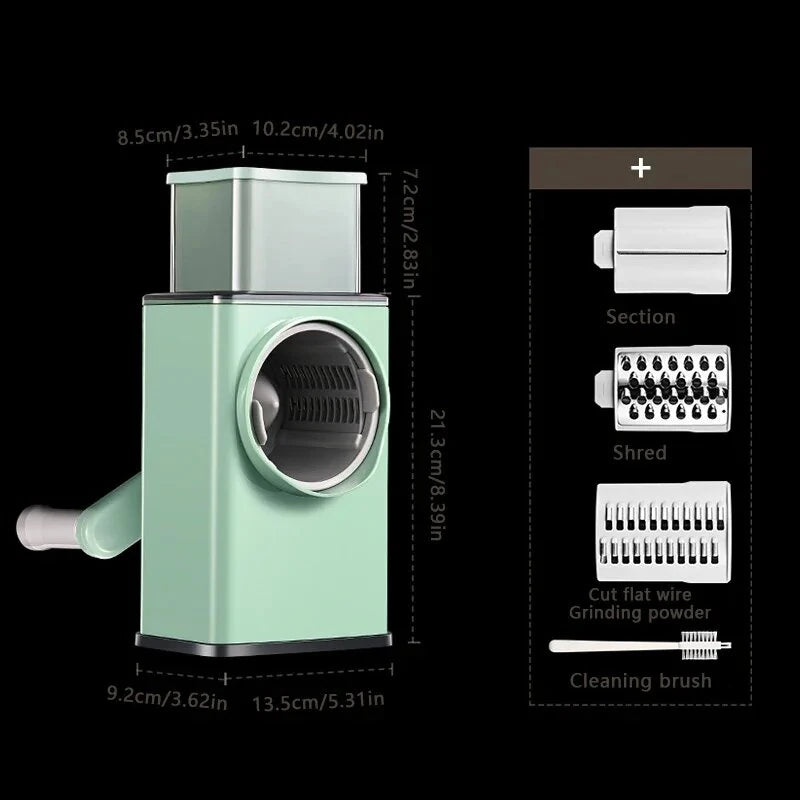 1 Set 3-in-1 Rotating Vegetable Cutter with Crank Handle Manual Garlic Shredder Multifunction Vegetable Slicer Kitchen Accessories Vegetable Grater Chopper Round Cutter