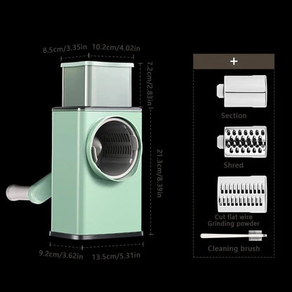 1 Set 3-in-1 Rotating Vegetable Cutter with Crank Handle Manual Garlic Shredder Multifunction Vegetable Slicer Kitchen Accessories Vegetable Grater Chopper Round Cutter