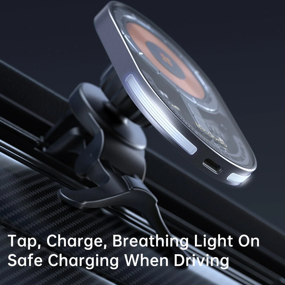 Mcdodo 15W Magnetic Wireless Charger Car Mount PD3.0 QC3.0 Fast Charging Transparent 360 Rotation Breathing Light