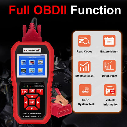 KONNWEI KW880 OBD2 Scanner 3 In 1 Car Diagnostic Tools Engine Tester & Car Battery Tester & Car Battery Match for Lead Acid Car SUV Light Truck