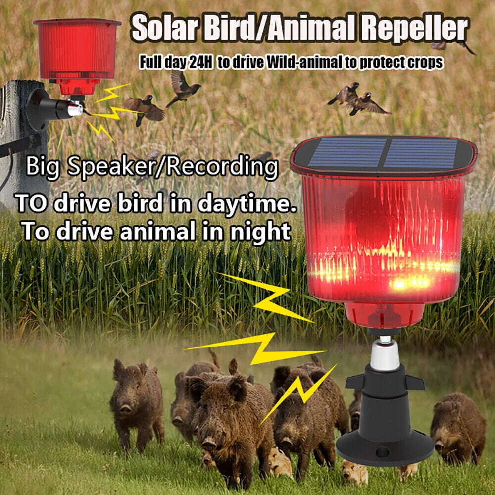 Solar Powered Animal Repeller Infrared Motion Sensor Alarm Light Waterproof Anti-Theft Repellent Anti-Wolf Light Animal Repellent Timed Recording Loud Speaker Sound