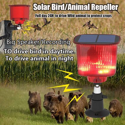 Solar Powered Animal Repeller Infrared Motion Sensor Alarm Light Waterproof Anti-Theft Repellent Anti-Wolf Light Animal Repellent Timed Recording Loud Speaker Sound