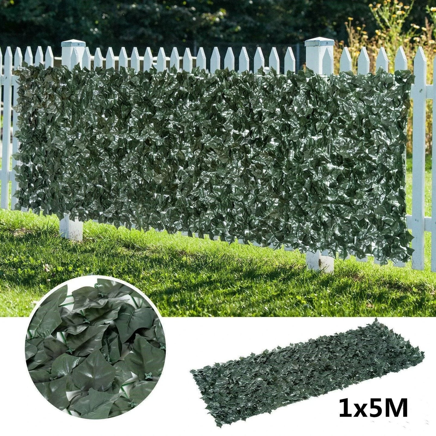 Green Outdoor Faux Plant Ivy Leaf Privacy Screen Fence Garden Yard