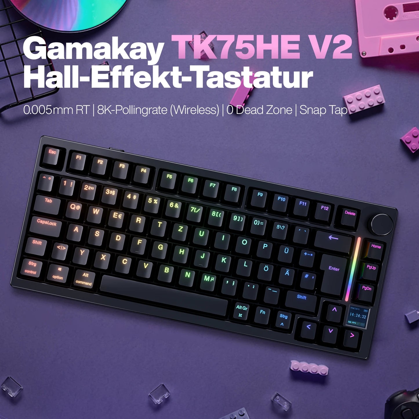 Gamakay TK75HE V2 Hall Effect Tri-mode Magnetic Keyboard 8K Polling Rate 0.005mm RT Accuracy TOP Structure 75% US / DE ISO Layout DIY Customization Wireless Mechanical Gaming