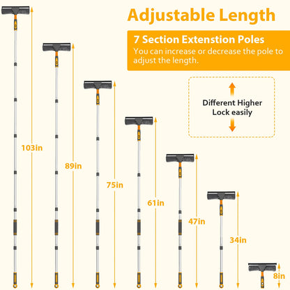 Professional Window Squeegee Cleaner, 2 in 1 Shower Squeegee with Extension Pole, 103 IN Telescopic Window Washing Equipment with Bendable Head, Glass Cleaning Tools for Indoor/Outdoor High Window