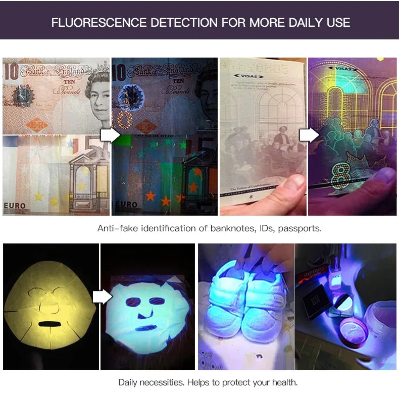 TANK007 UV03 High Power UV 365nm LED Flashlight NDT EDC Portable Blacklight Powerful Torch Detector